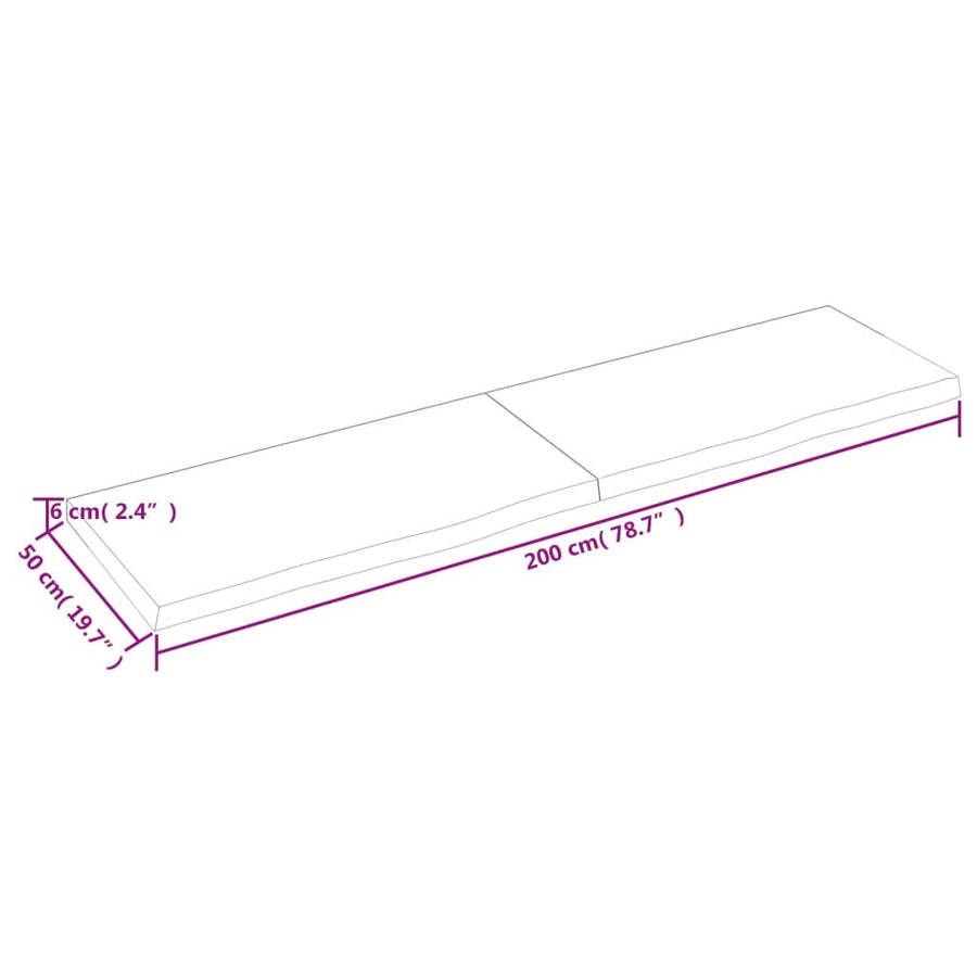 Wastafelblad 200X50X(2-6) Cm Behandeld Massief Hout Donkerbruin Donkergrijs 200 x 50 x 6 cm