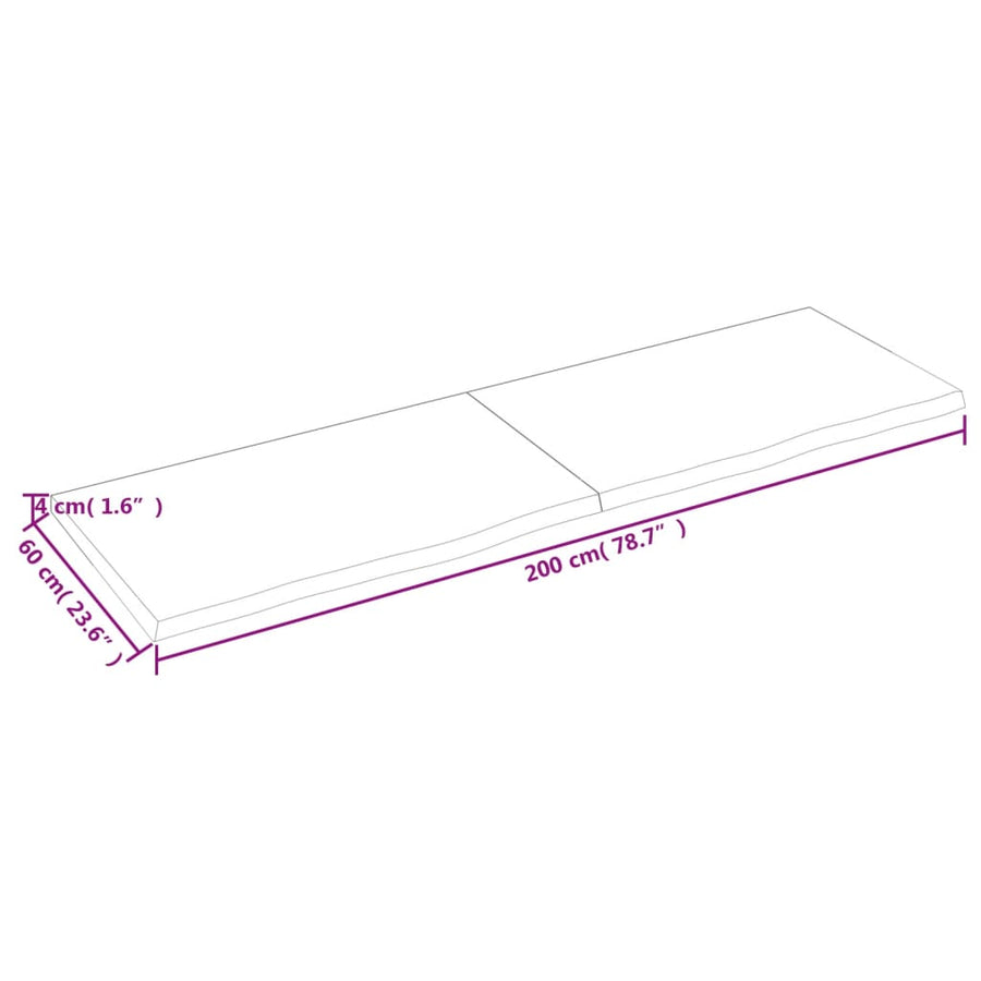 Wastafelblad 200X60X(2-4) Cm Behandeld Massief Hout Donkerbruin Donkergrijs 200 x 60 x 4 cm