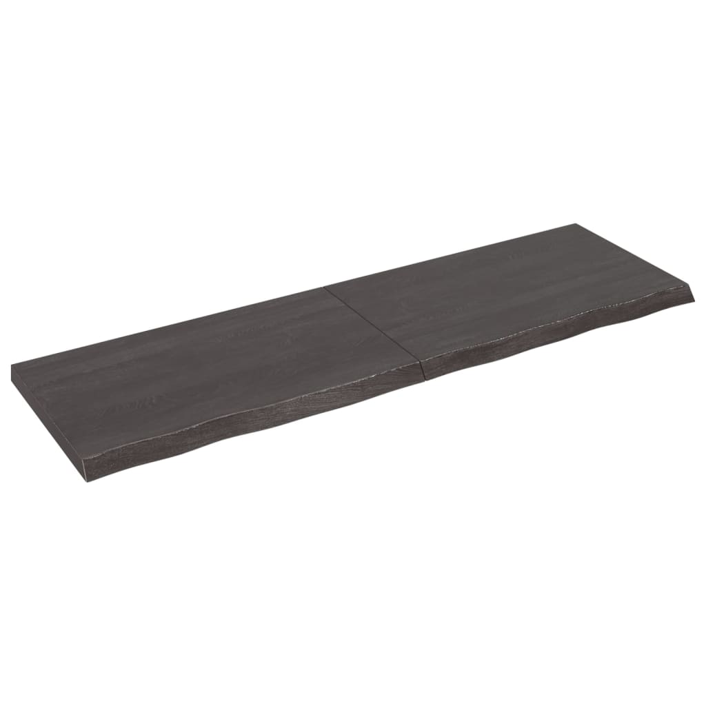 Wastafelblad 200X60X(2-6) Cm Behandeld Massief Hout Donkerbruin Donkergrijs 200 x 60 x 6 cm
