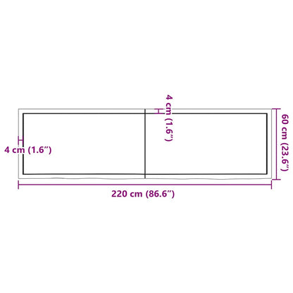 Tafelblad 220X60X(2-6) Cm Onbehandeld Massief Eikenhout Naturel 220 x 60 x 6 cm