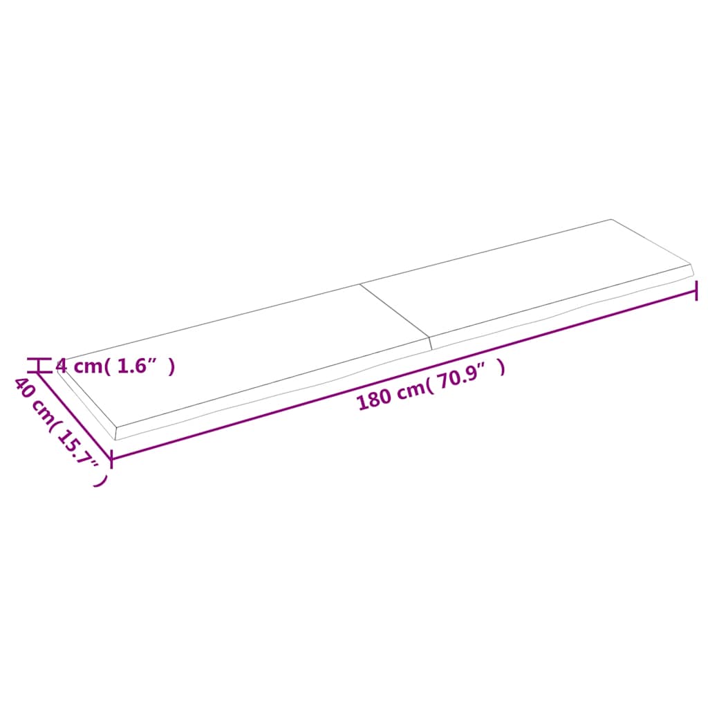 Tafelblad 180X40X(2-4)Cm Behandeld Massief Eikenhout Lichtbruin 180 x 40 x 4 cm