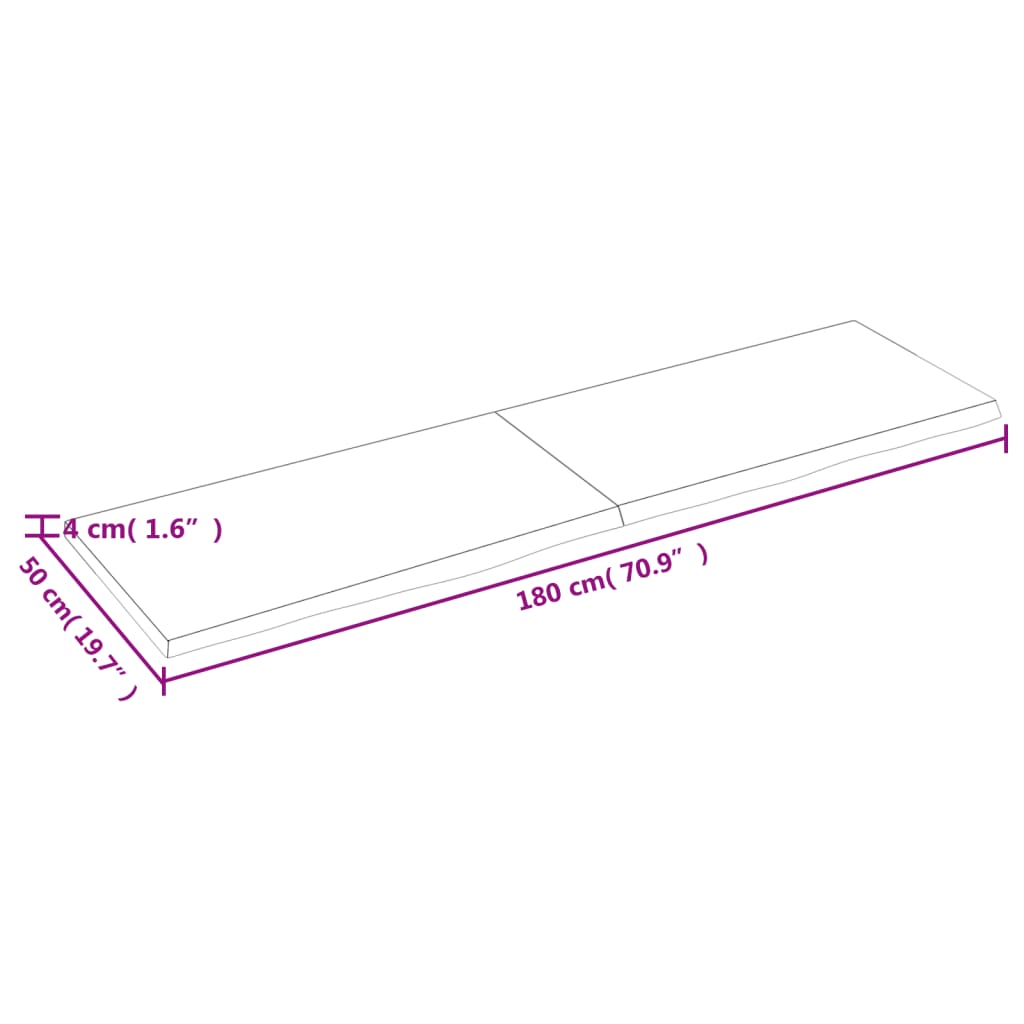 Tafelblad 180X50X(2-4)Cm Behandeld Massief Eikenhout Lichtbruin 180 x 50 x 4 cm