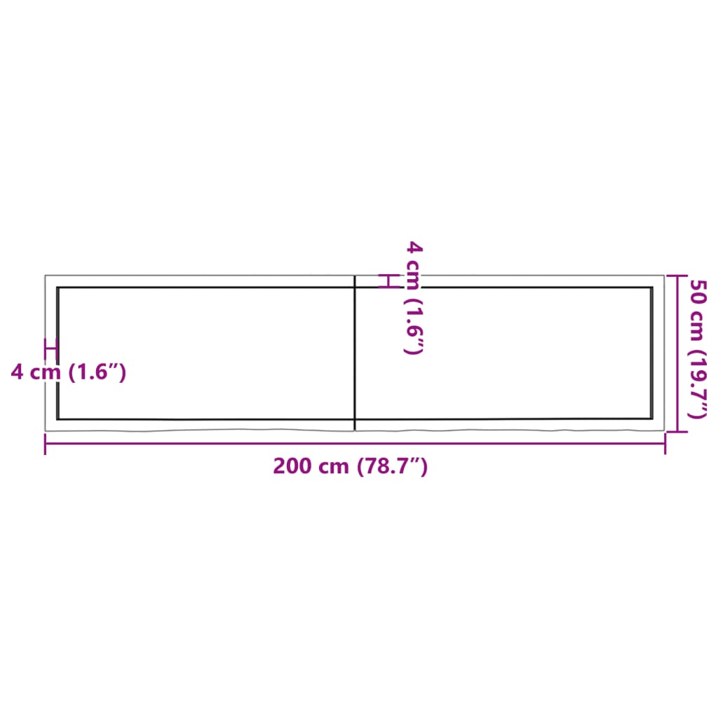 Tafelblad 200X50X(2-4)Cm Behandeld Massief Eikenhout Lichtbruin 200 x 50 x 4 cm