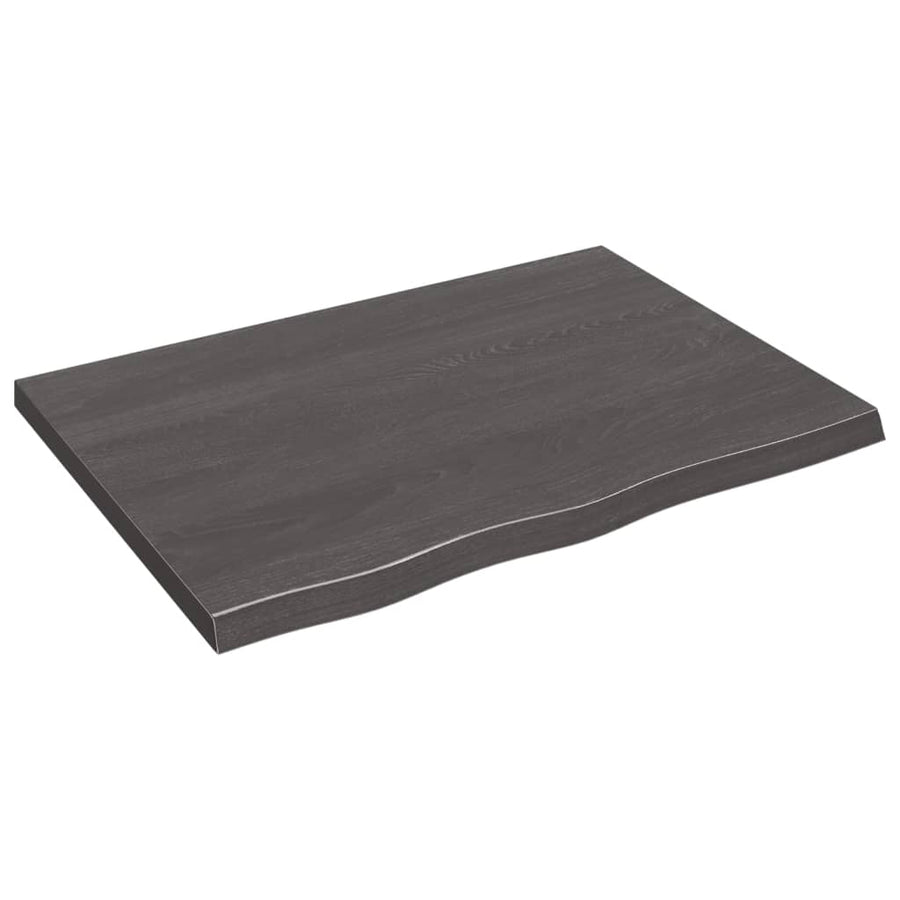 Tafelblad 80X60X(2-4)Cm Behandeld Massief Eikenhout Donkerbruin Donkergrijs 80 x 60 x 4 cm