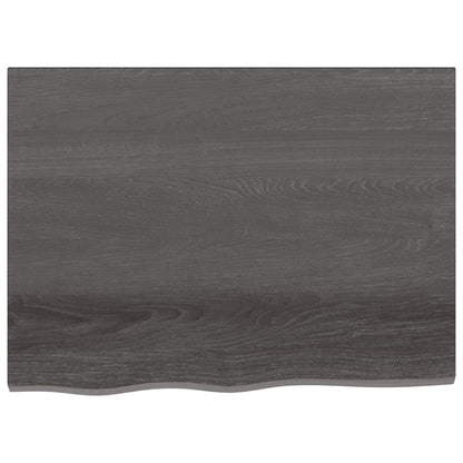 Tafelblad 80X60X(2-6)Cm Behandeld Massief Eikenhout Donkerbruin Donkergrijs 80 x 60 x 6 cm