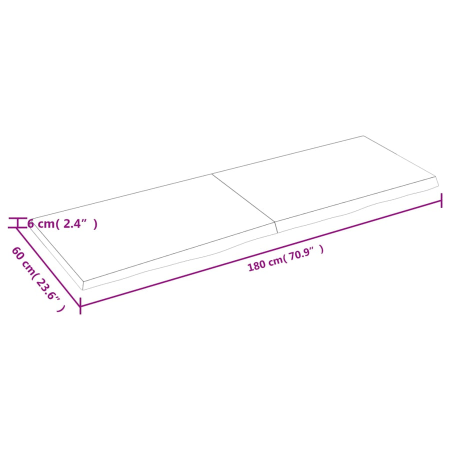 Tafelblad 80X60X(2-6)Cm Behandeld Eikenhout Donkerbruin Donkergrijs 180 x 60 x 6 cm