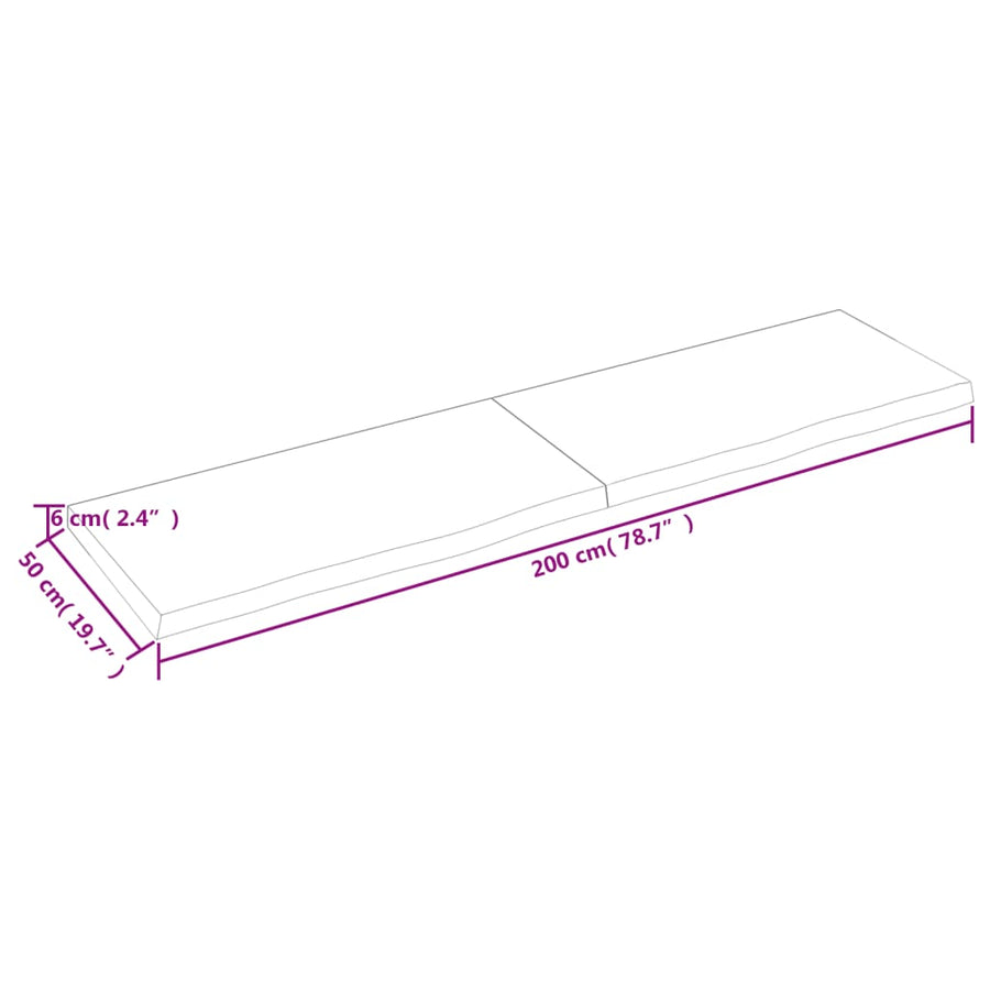 Tafelblad 200X50X(2-6)Cm Behandeld Eikenhout Donkerbruin Donkergrijs 200 x 50 x 6 cm