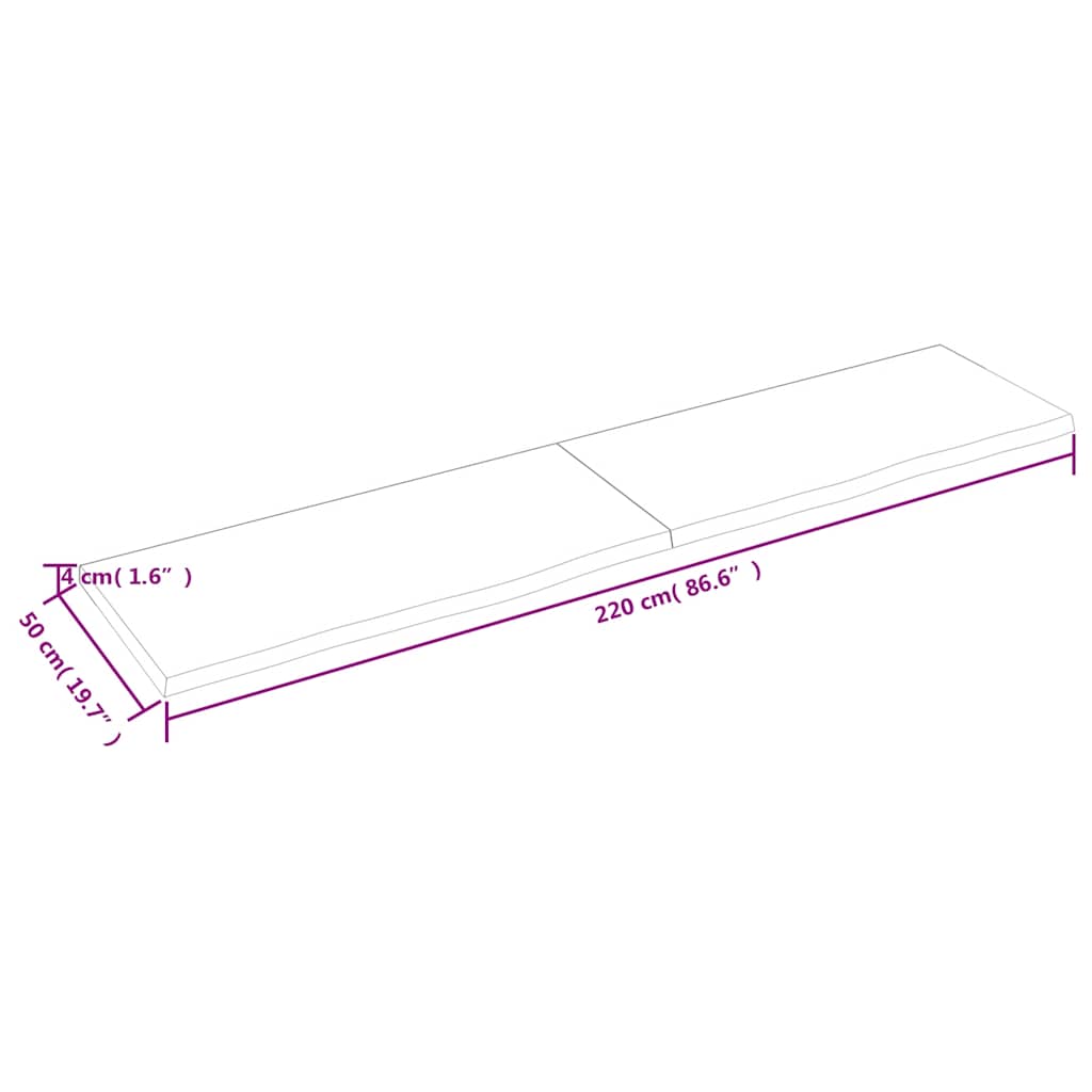 Tafelblad 220x50x(2-4)cm behandeld eikenhout donkerbruin