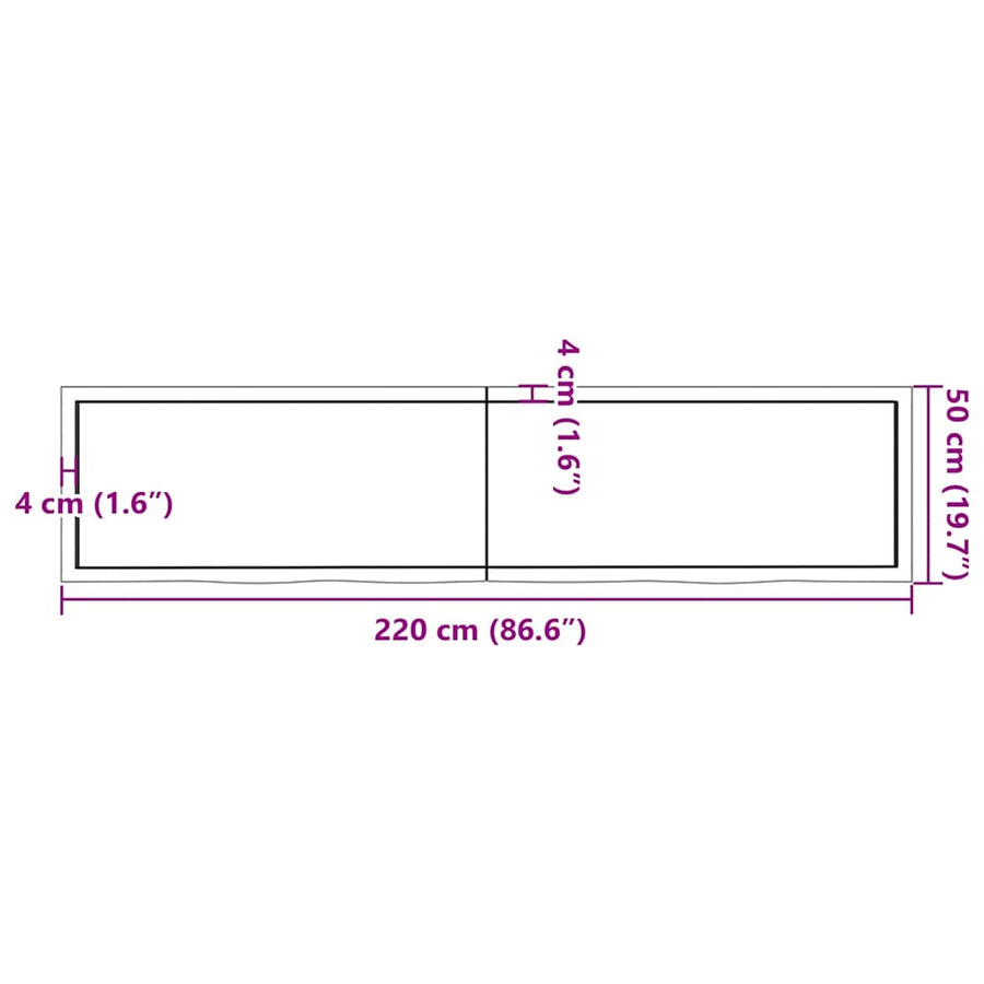 Tafelblad 220x50x(2-4)cm behandeld eikenhout donkerbruin