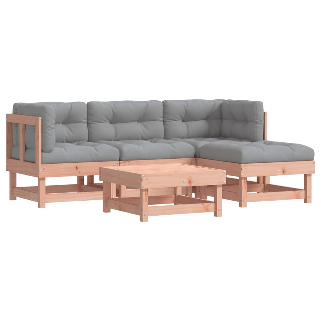 -Delige Loungeset Met Kussens Massief Douglashout Natuurlijk douglashout