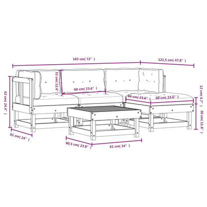 -Delige Loungeset Met Kussens Massief Douglashout Natuurlijk douglashout