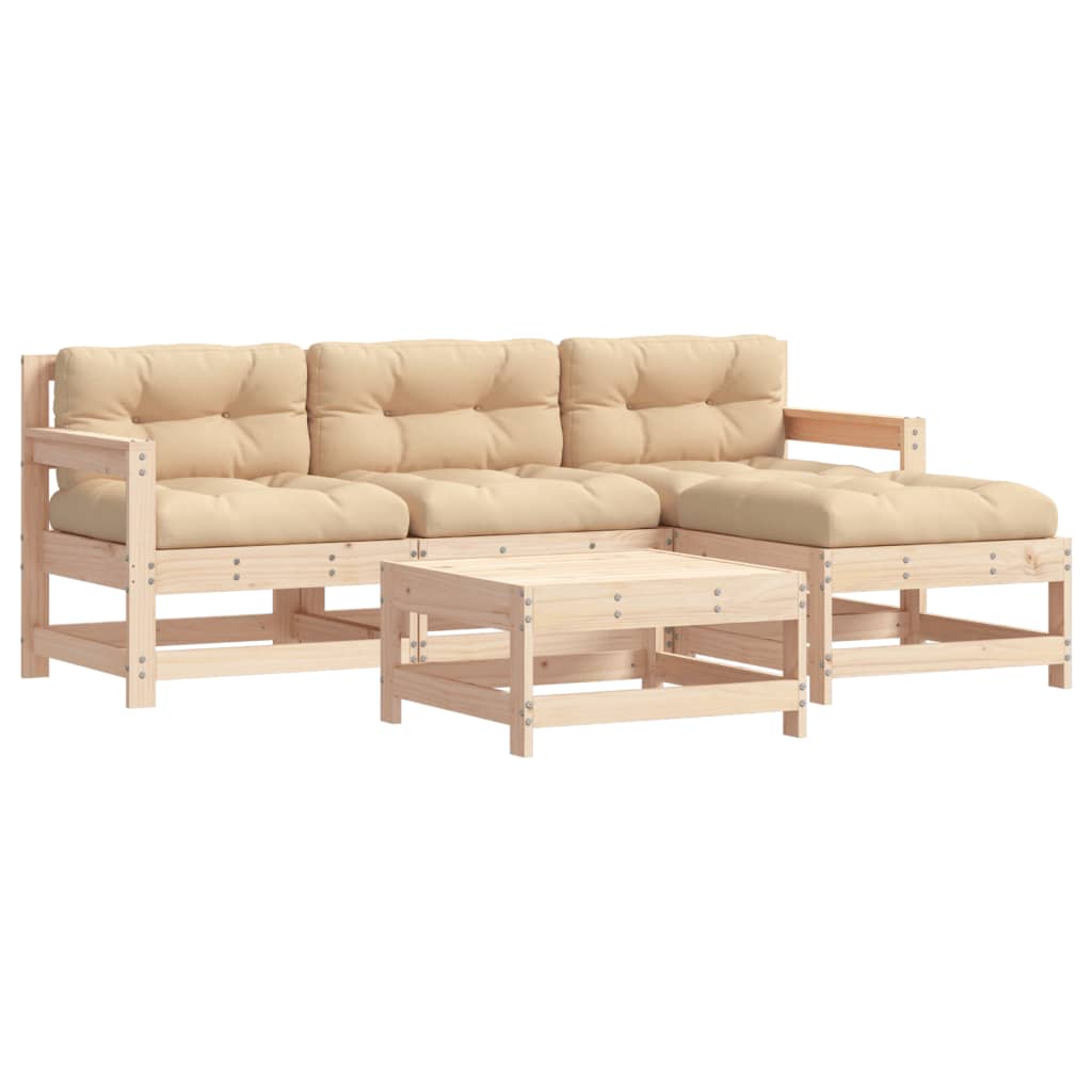 -Delige Loungeset Met Kussens Massief Hout Natuurlijk grenenhout