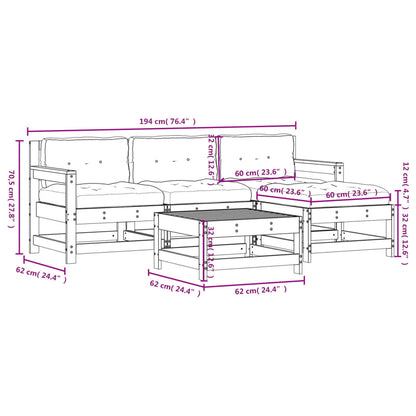 -Delige Loungeset Met Kussens Massief Hout Natuurlijk grenenhout