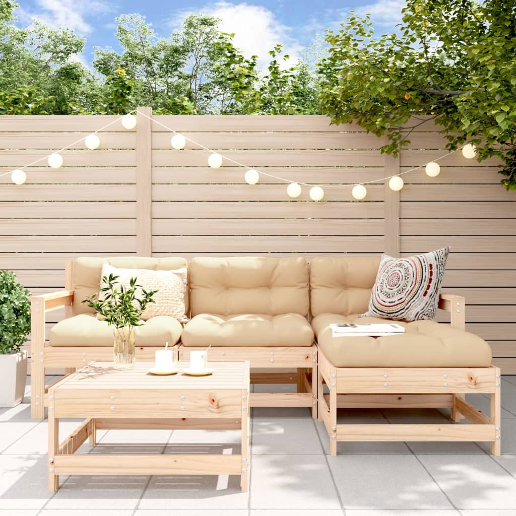 -Delige Loungeset Met Kussens Massief Hout Natuurlijk grenenhout