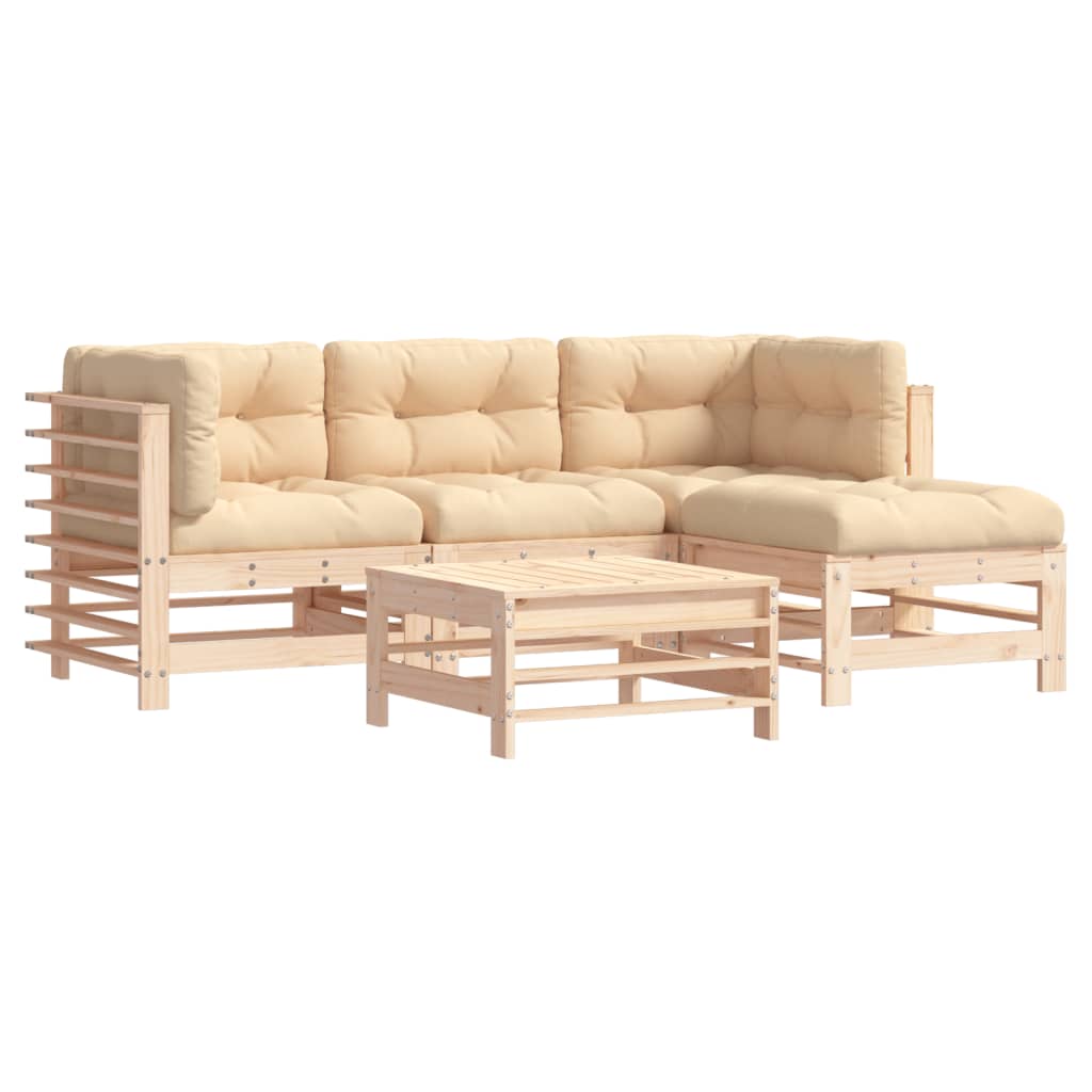 -Delige Loungeset Met Kussens Massief Hout Natuurlijk grenenhout