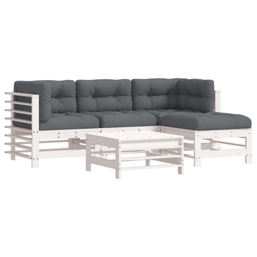 -Delige Loungeset Met Kussens Massief Hout Wit Wit grenenhout