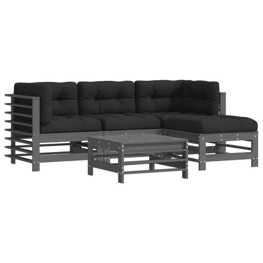 -Delige Loungeset Met Kussens Massief Hout Grijs Grijs grenenhout