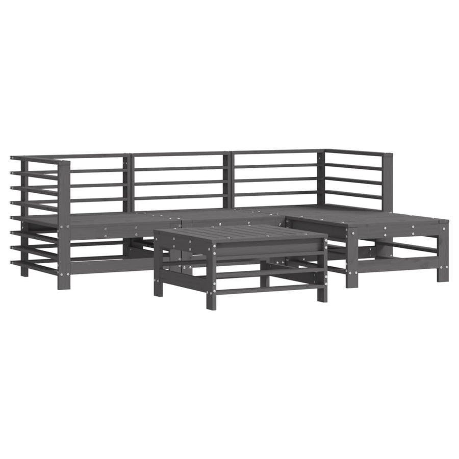 -Delige Loungeset Met Kussens Massief Hout Grijs Grijs grenenhout