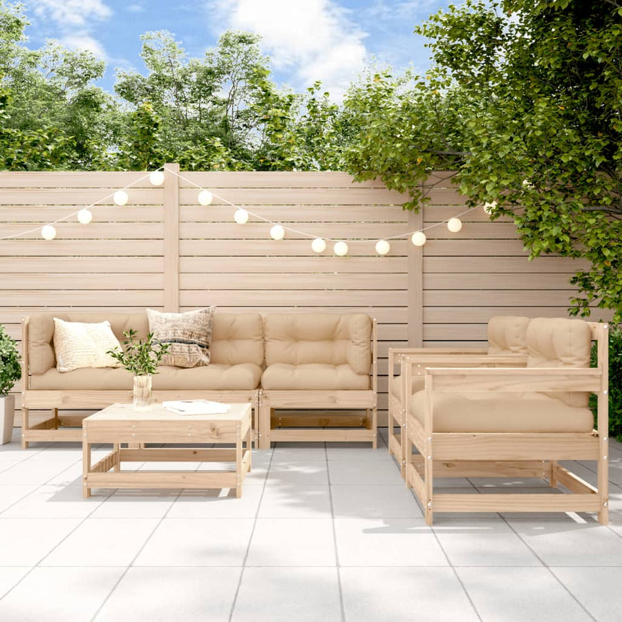Loungeset Met Kussens Massief Hout Natuurlijk grenenhout
