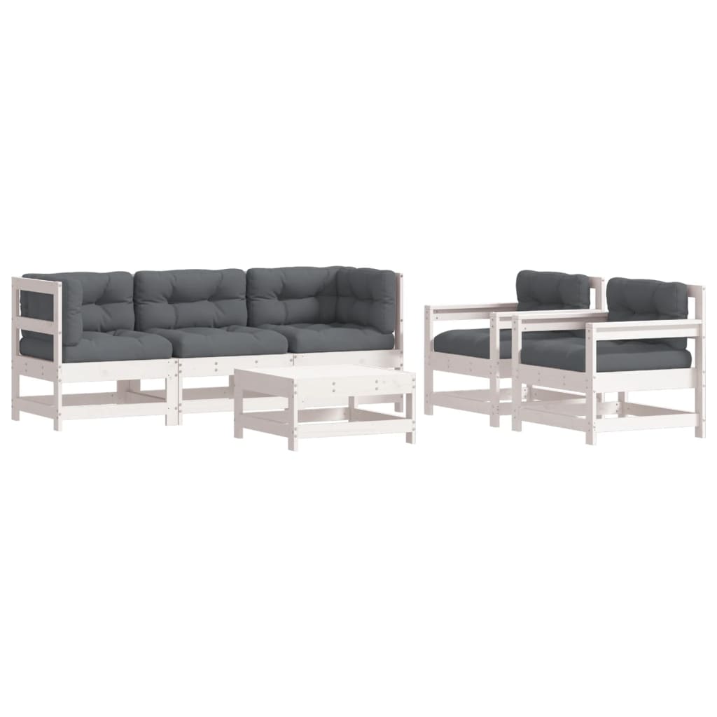 Loungeset Met Kussens Massief Hout Wit Wit grenenhout