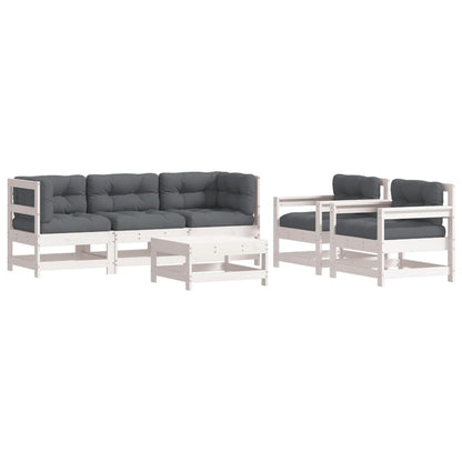 Loungeset Met Kussens Massief Hout Wit Wit grenenhout