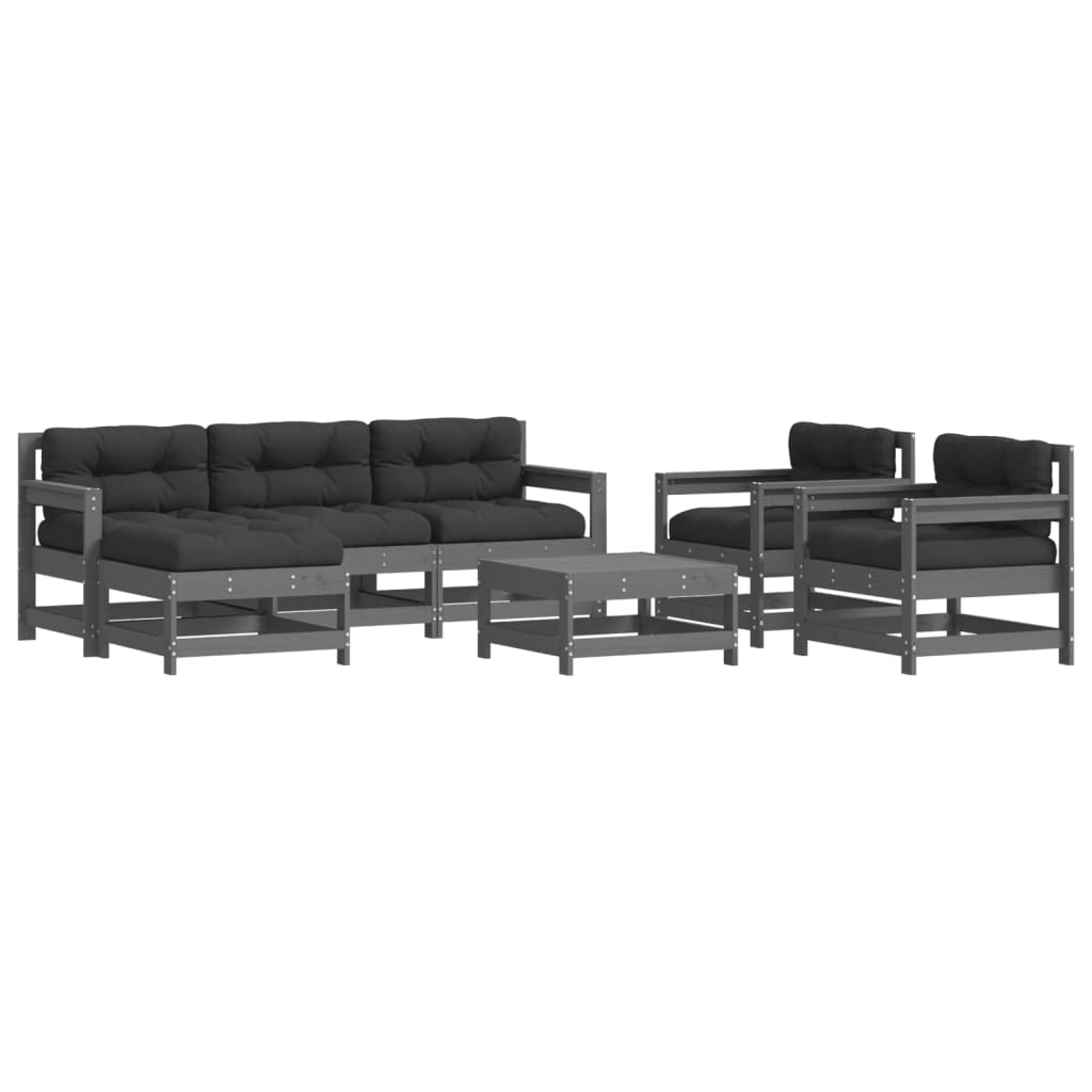 -Delige Loungeset Met Kussens Massief Hout Grijs Grijs grenenhout