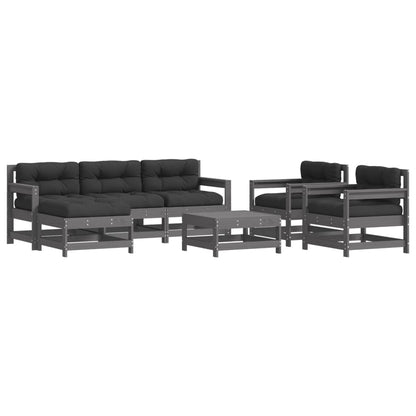 -Delige Loungeset Met Kussens Massief Hout Grijs Grijs grenenhout