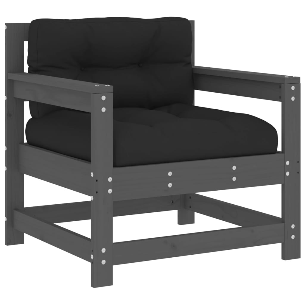 -Delige Loungeset Met Kussens Massief Hout Grijs Grijs grenenhout