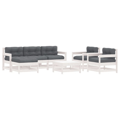 -Delige Loungeset Met Kussens Massief Hout Wit Wit grenenhout