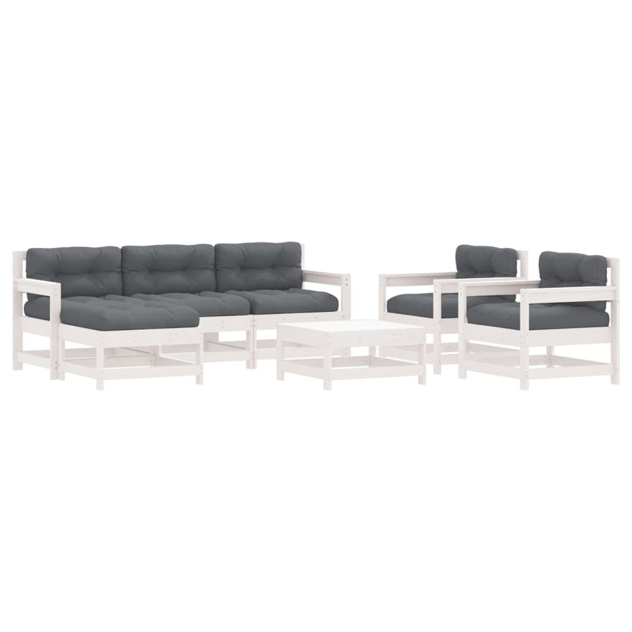 -Delige Loungeset Met Kussens Massief Hout Wit Wit grenenhout