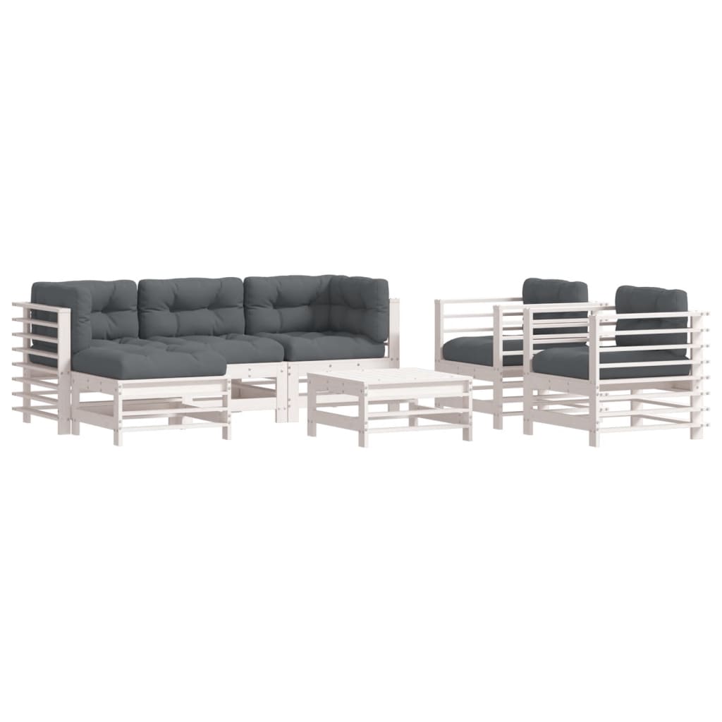 -Delige Loungeset Met Kussens Massief Hout Wit Wit grenenhout