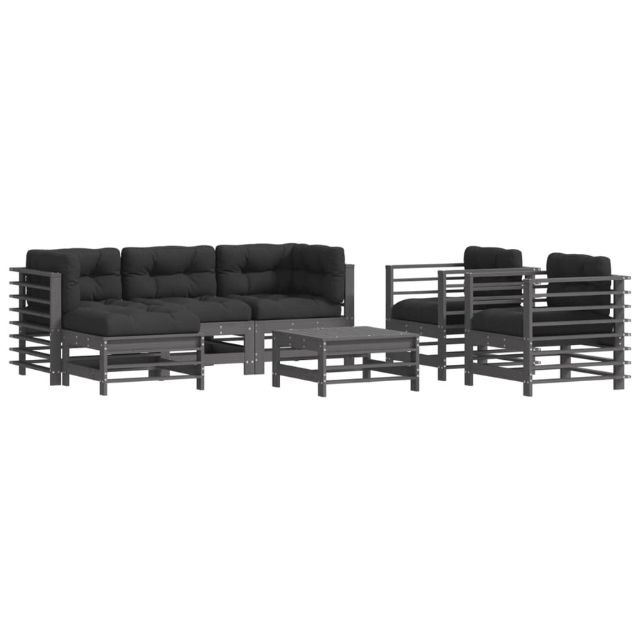-Delige Loungeset Met Kussens Massief Hout Grijs Grijs grenenhout