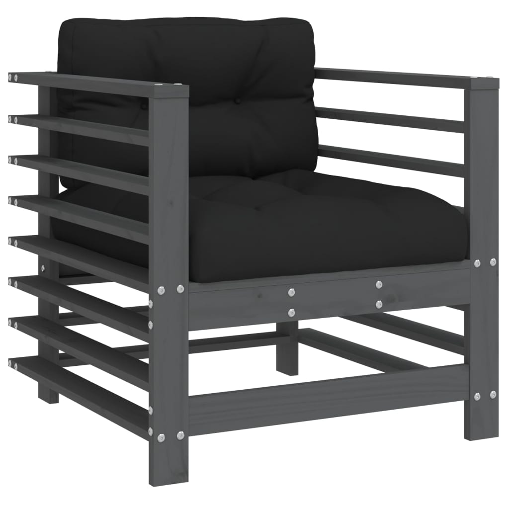 -Delige Loungeset Met Kussens Massief Hout Grijs Grijs grenenhout