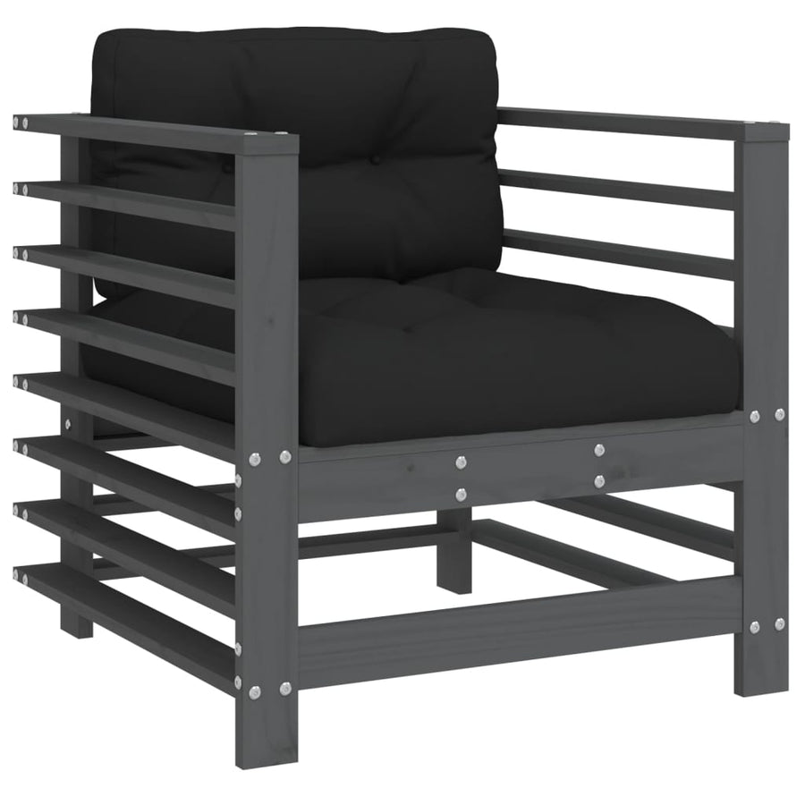 -Delige Loungeset Met Kussens Massief Hout Grijs Grijs grenenhout