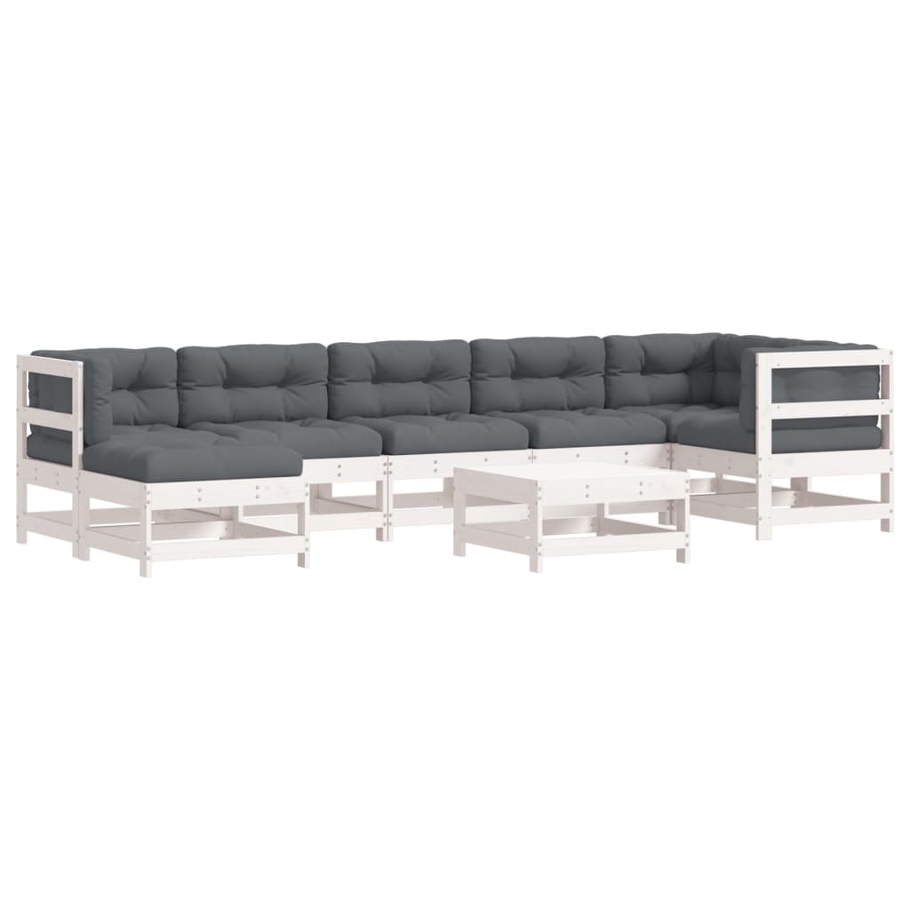 Loungeset Met Kussens Massief Hout Wit Wit grenenhout