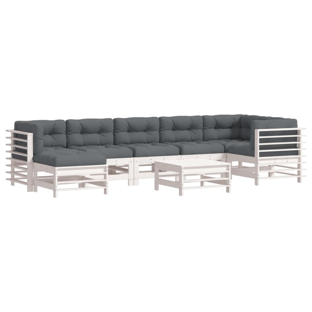 -Delige Loungeset Met Kussens Massief Hout Wit Wit grenenhout