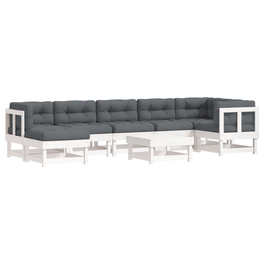 -Delige Loungeset Met Kussens Massief Hout Wit Wit grenenhout