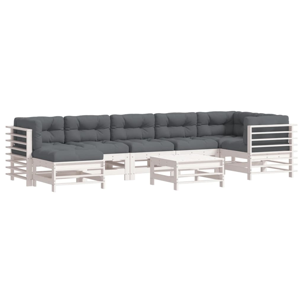 -Delige Loungeset Met Kussens Massief Hout Wit Wit grenenhout