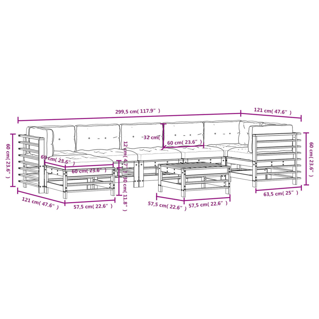 -Delige Loungeset Met Kussens Massief Hout Wit Wit grenenhout