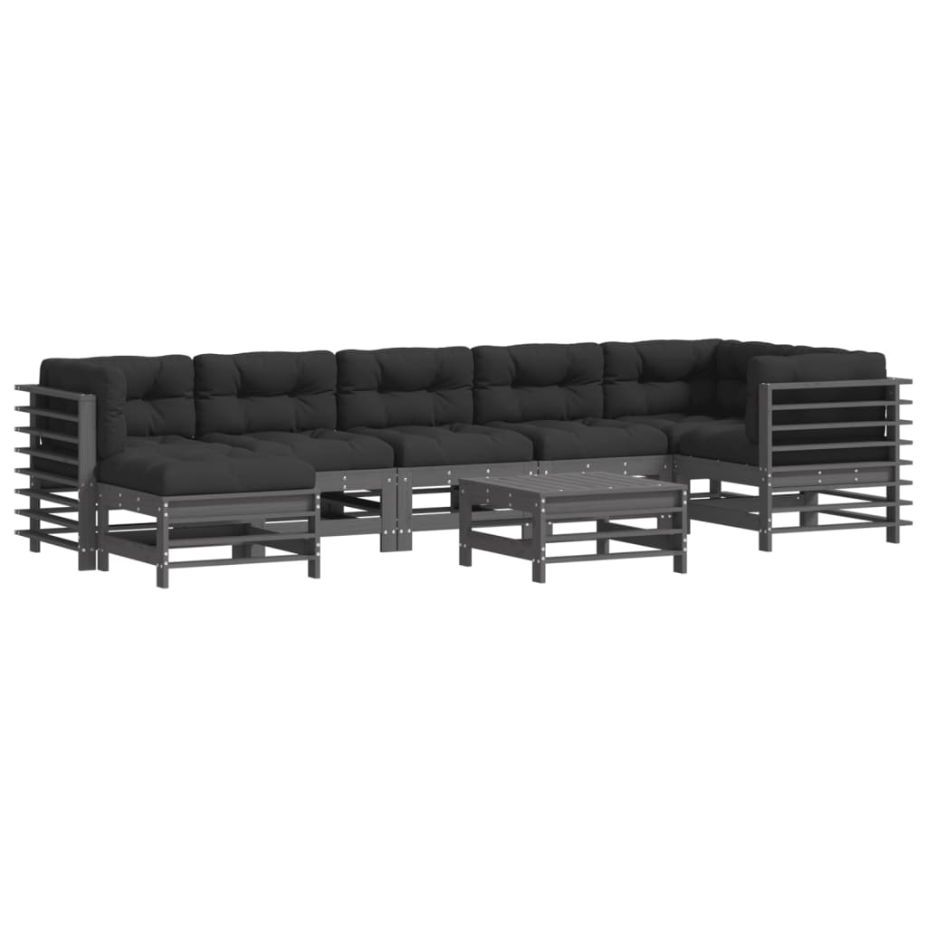 -Delige Loungeset Met Kussens Massief Hout Grijs Grijs grenenhout