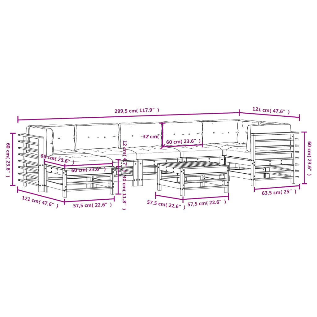 -Delige Loungeset Met Kussens Massief Hout Grijs Grijs grenenhout