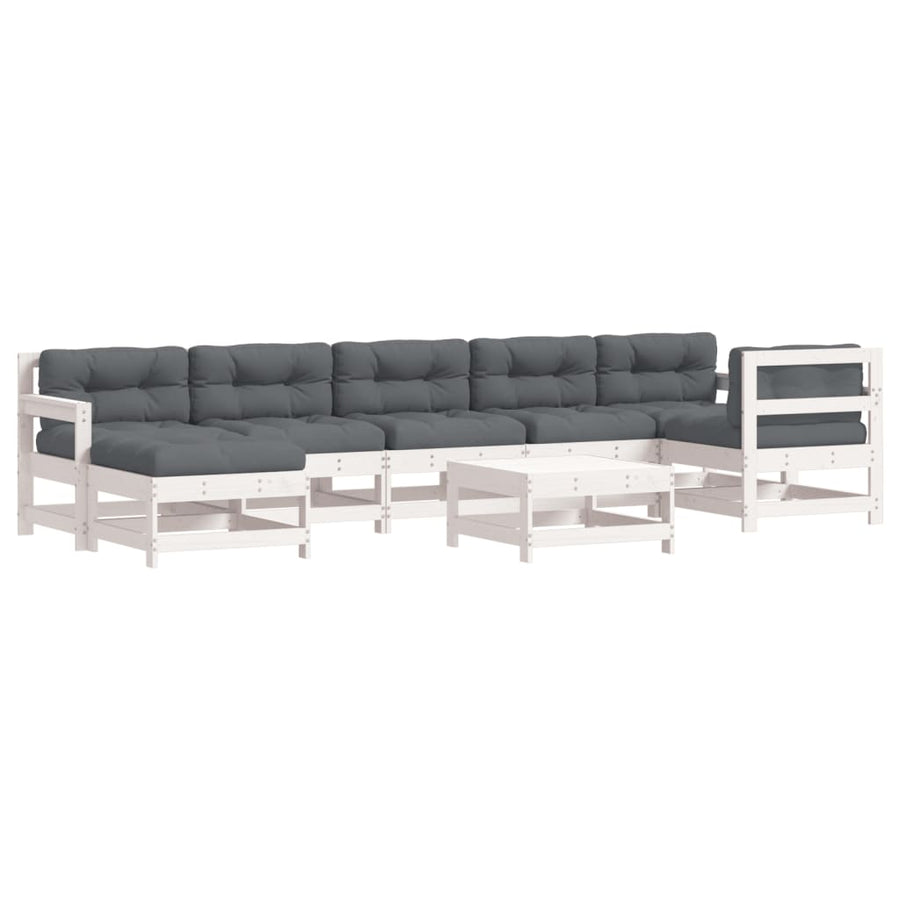 -Delige Loungeset Met Kussens Massief Hout Wit Wit grenenhout