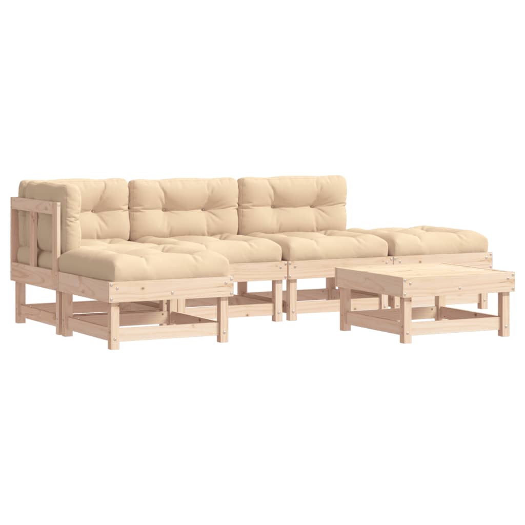 -Delige Loungeset Met Kussens Massief Hout Natuurlijk grenenhout