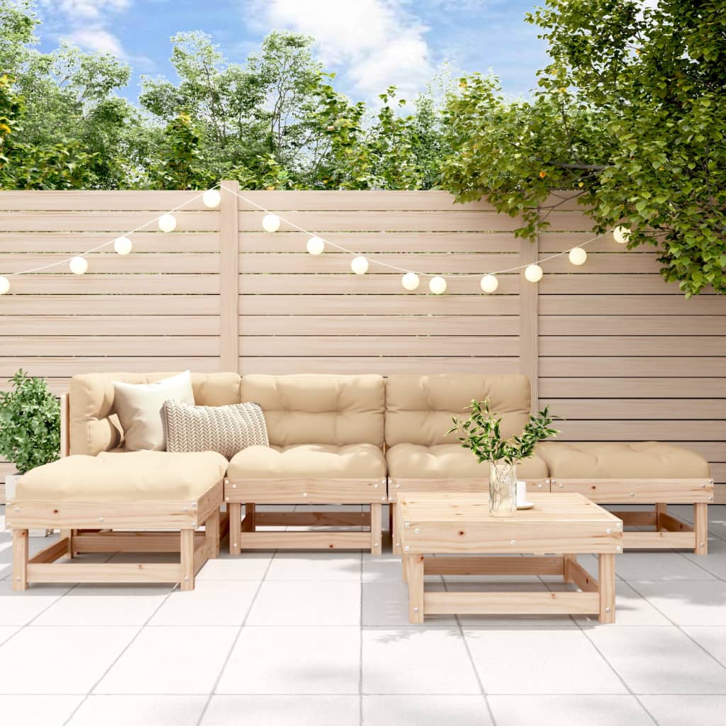 -Delige Loungeset Met Kussens Massief Hout Natuurlijk grenenhout