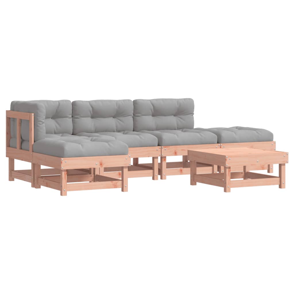 -Delige Loungeset Met Kussens Massief Douglashout Natuurlijk douglashout