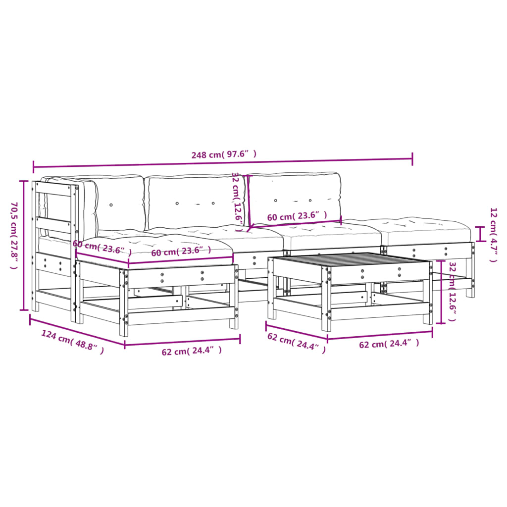 Loungeset Met Kussens Massief Hout Natuurlijk grenenhout