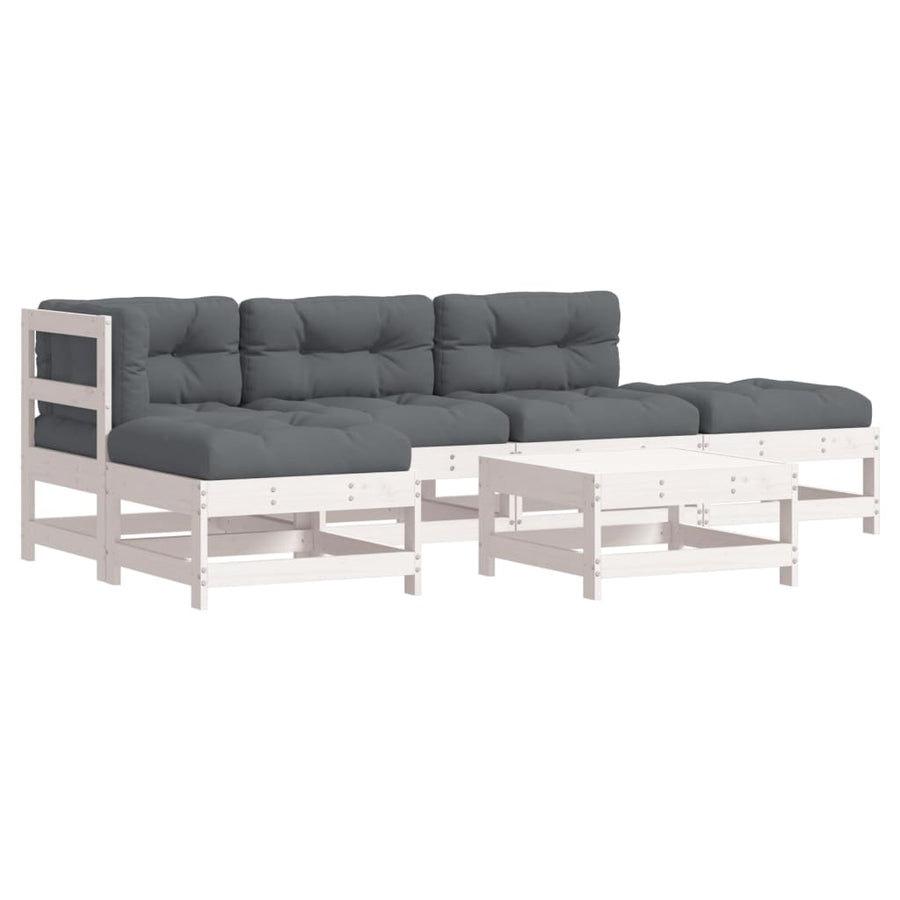Loungeset Met Kussens Massief Hout Wit Wit grenenhout