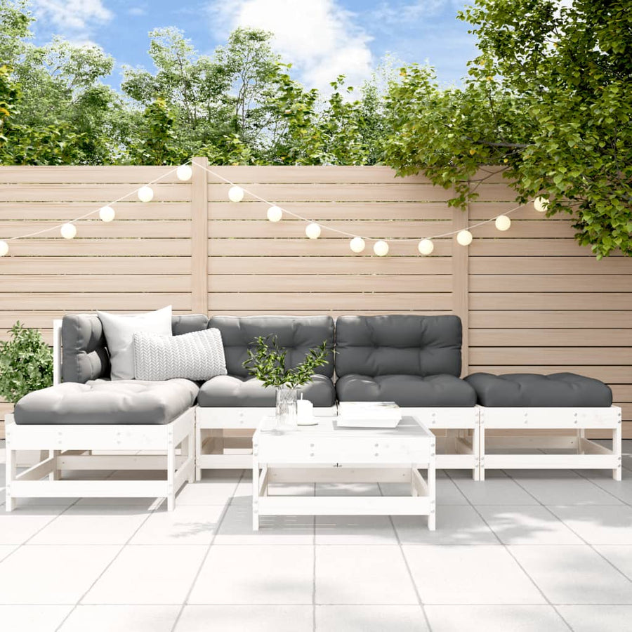Loungeset Met Kussens Massief Hout Wit Wit grenenhout