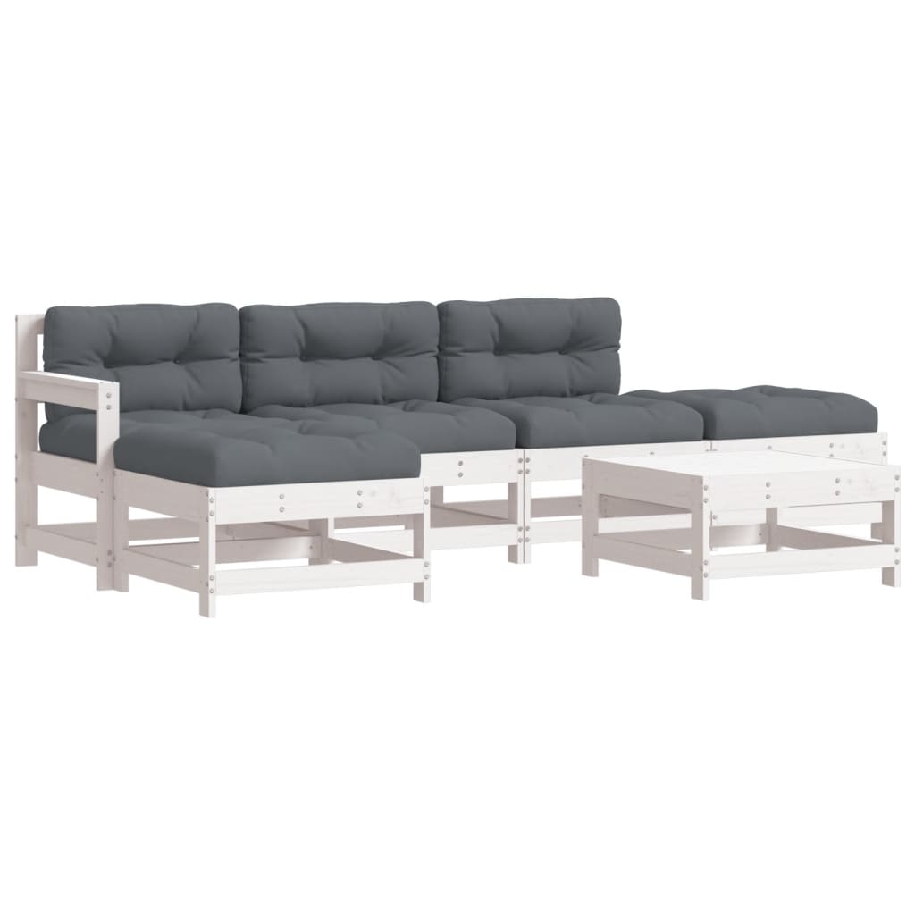 -Delige Loungeset Met Kussens Massief Hout Wit Wit grenenhout