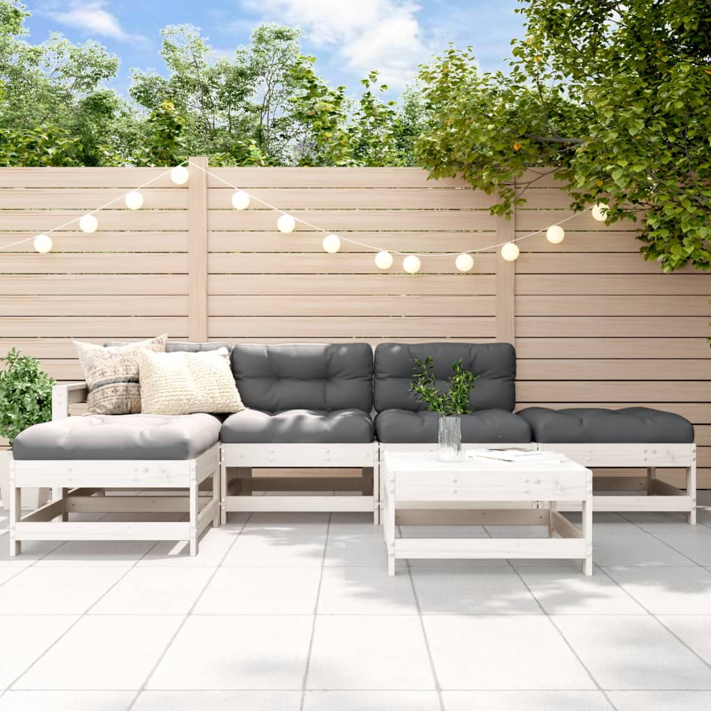 -Delige Loungeset Met Kussens Massief Hout Wit Wit grenenhout